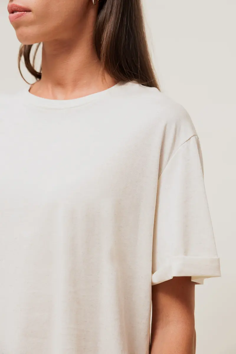 MAELINA - T-Shirt Loose en Maille Chinée Beige