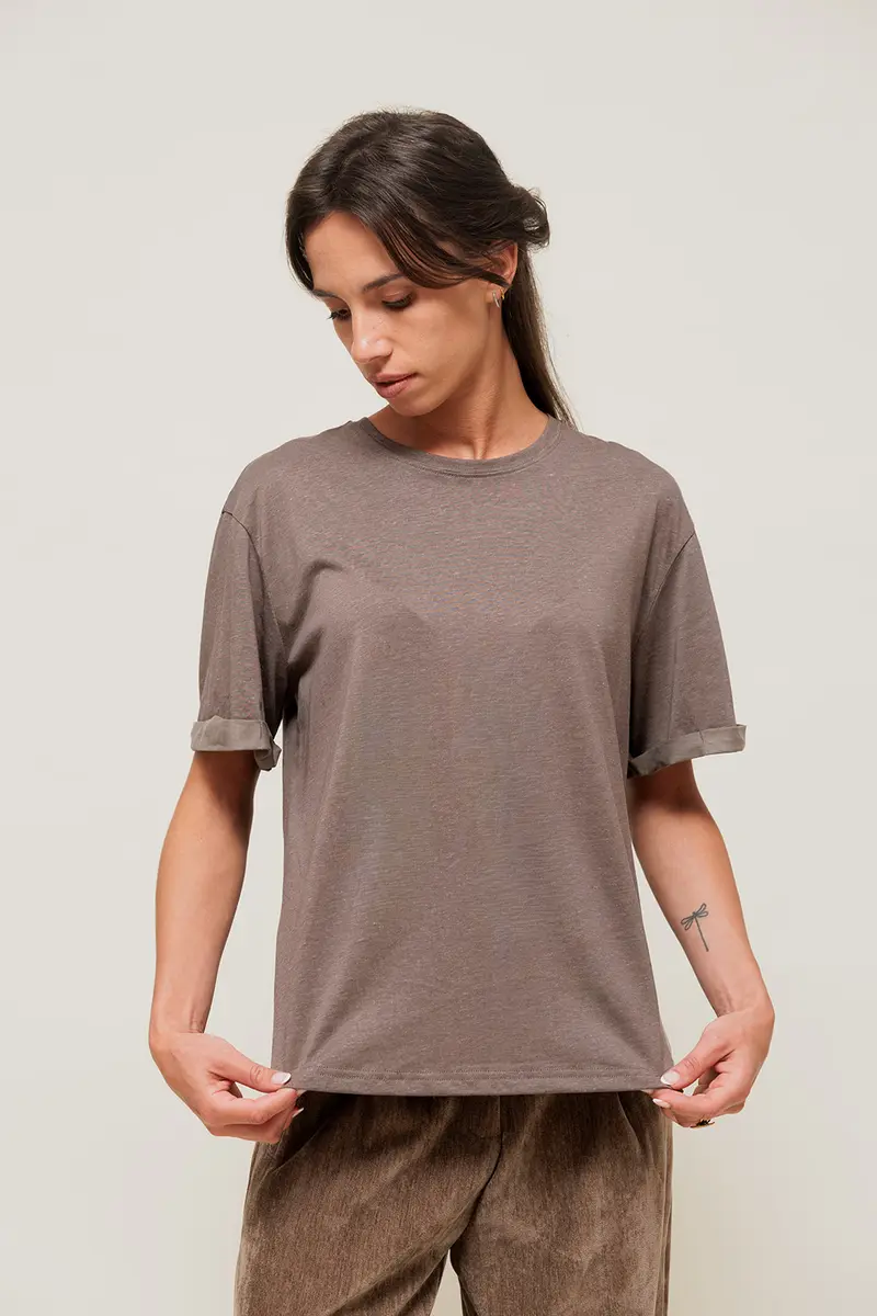 MAELINA - T-Shirt Loose en Maille Chinée Marron