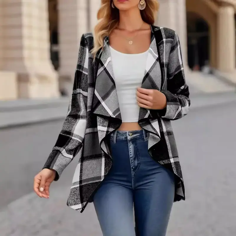 Manteau À Carreaux Contrasté Femme Style Élégant