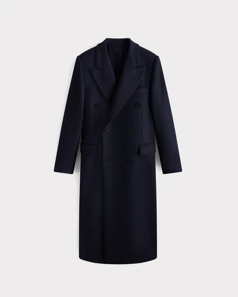 MANTEAU CROISÉ EN SERGÉ - BLEU MARINE