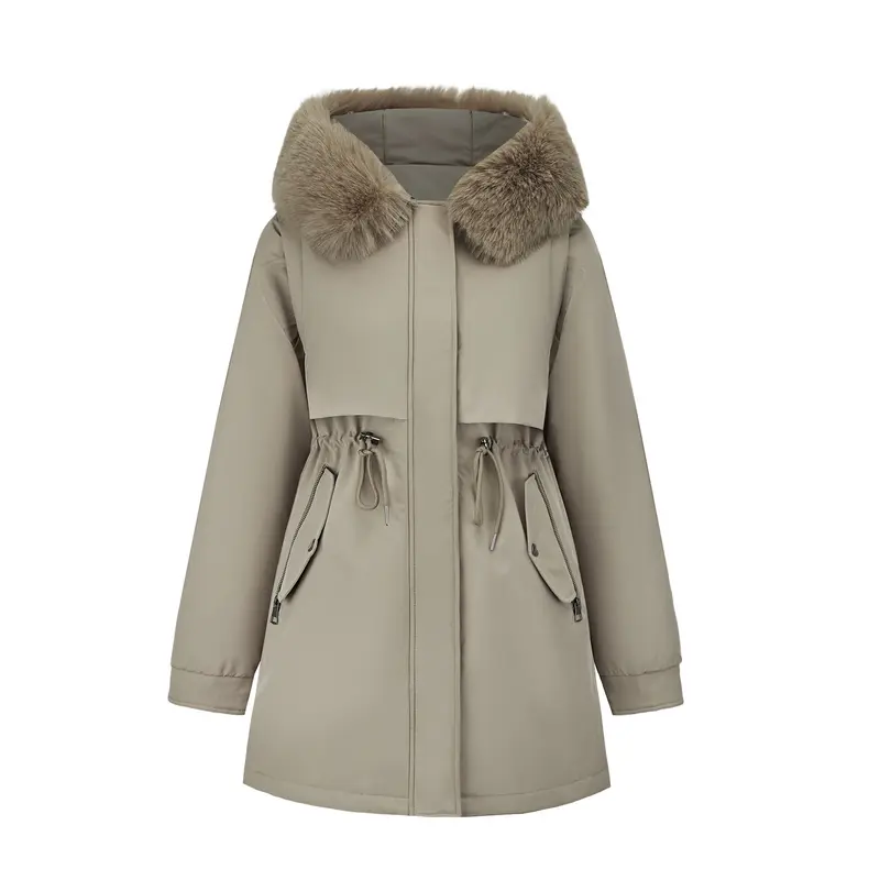 Manteau femme cintré à col en fausse fourrure – style élégant