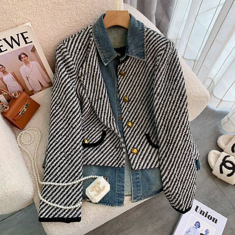Manteau femme effet denim à coutures contrastées – style urbain