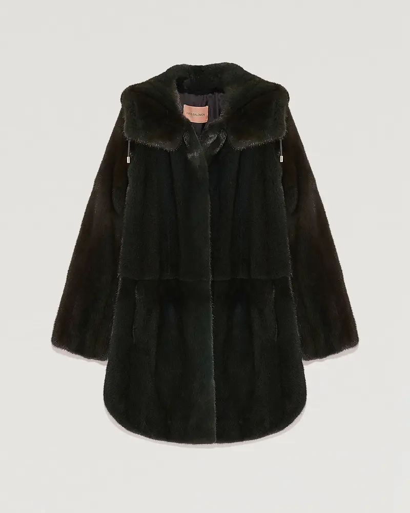 Manteau large à capuche en fourrure de vison