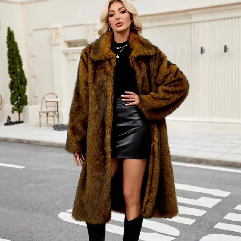 Manteau long femme en fausse fourrure pour l’automne et l’hiver