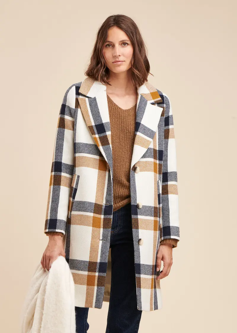 Manteau mi-long à carreaux