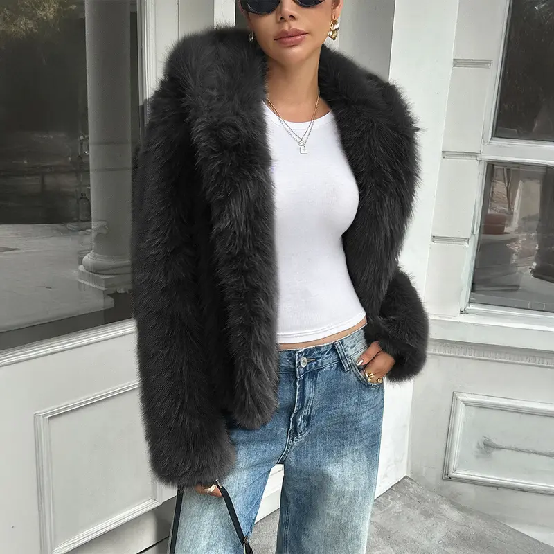 Manteau polaire femme épais à col en fausse fourrure