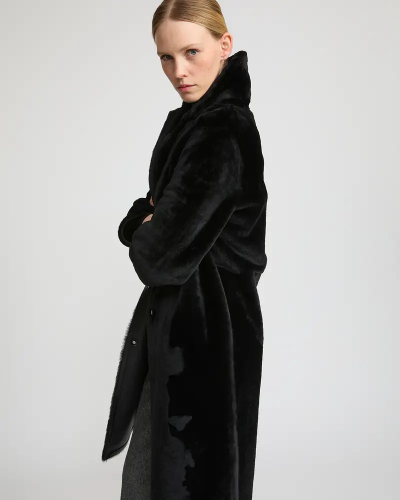 Manteau réversible en peau lainée d'agneau mérinos
