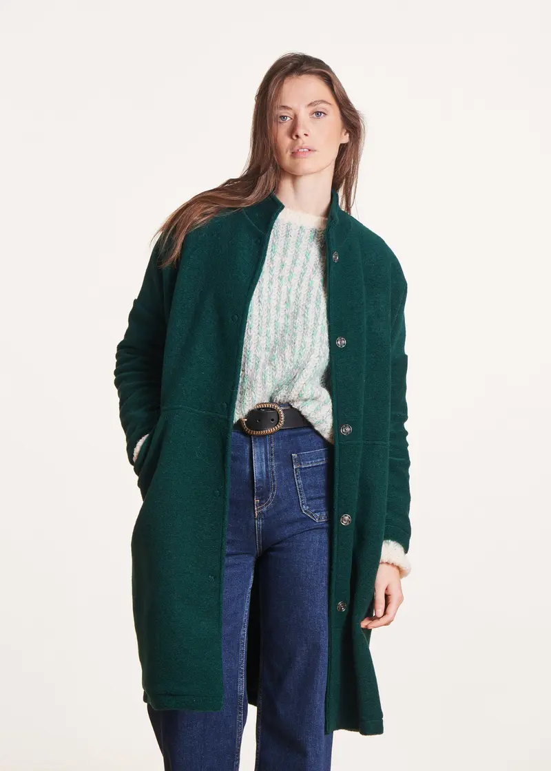 Manteau vert canard en laine avec petit col