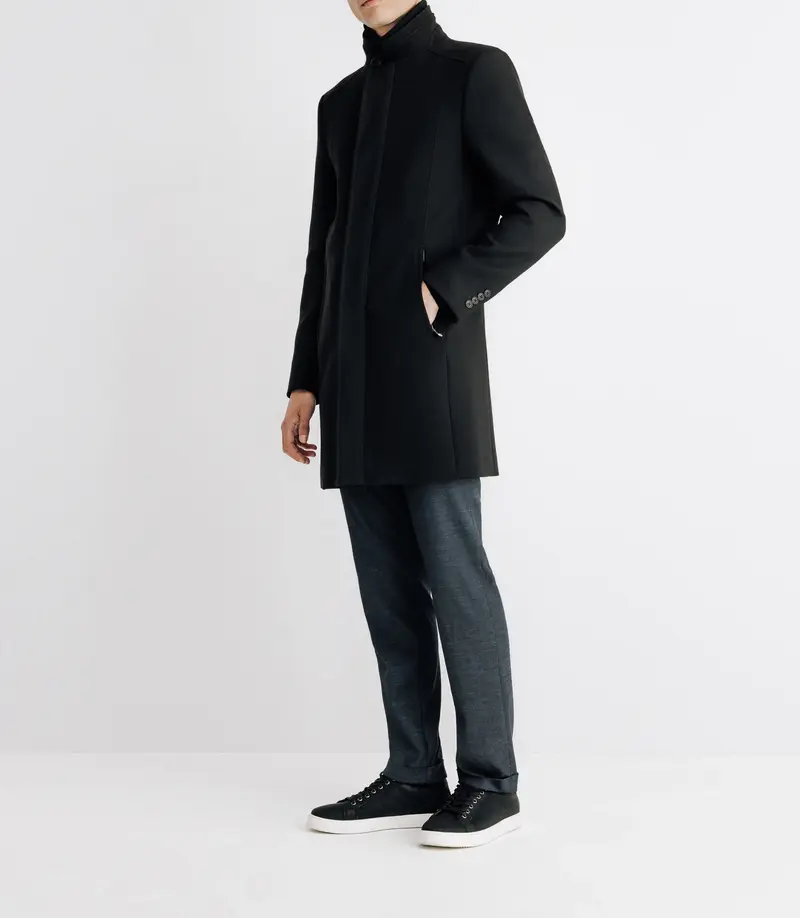 Manteau ville droit à col montant noir