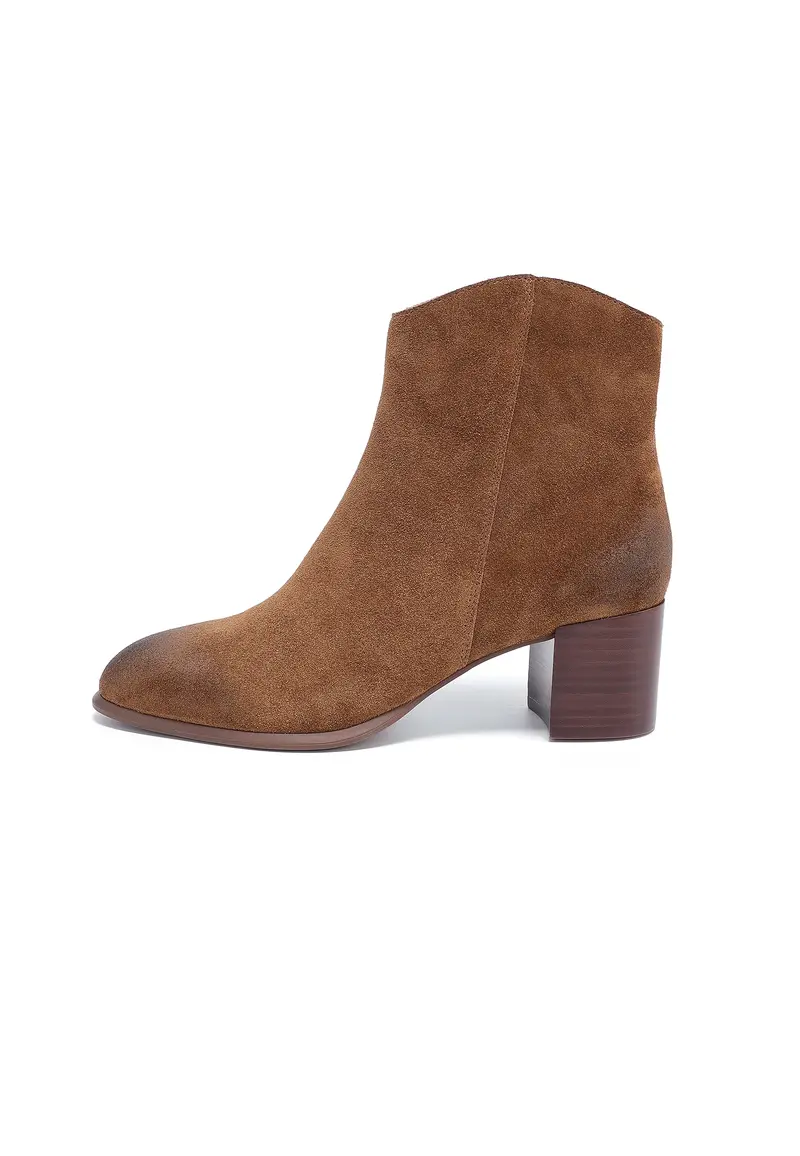 MAPLE - Bottines Épurées en Croûte de Cuir Camel