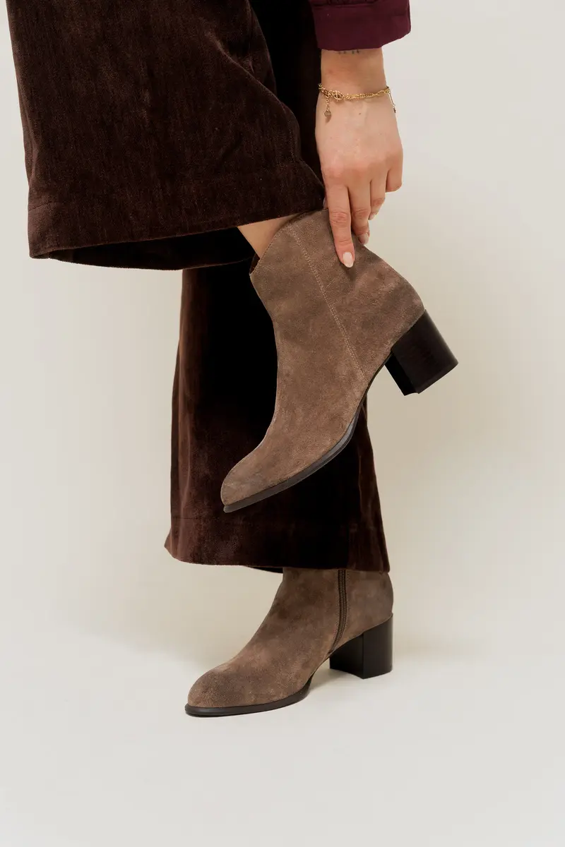 MAPLE - Bottines Épurées en Croûte de Cuir Taupe