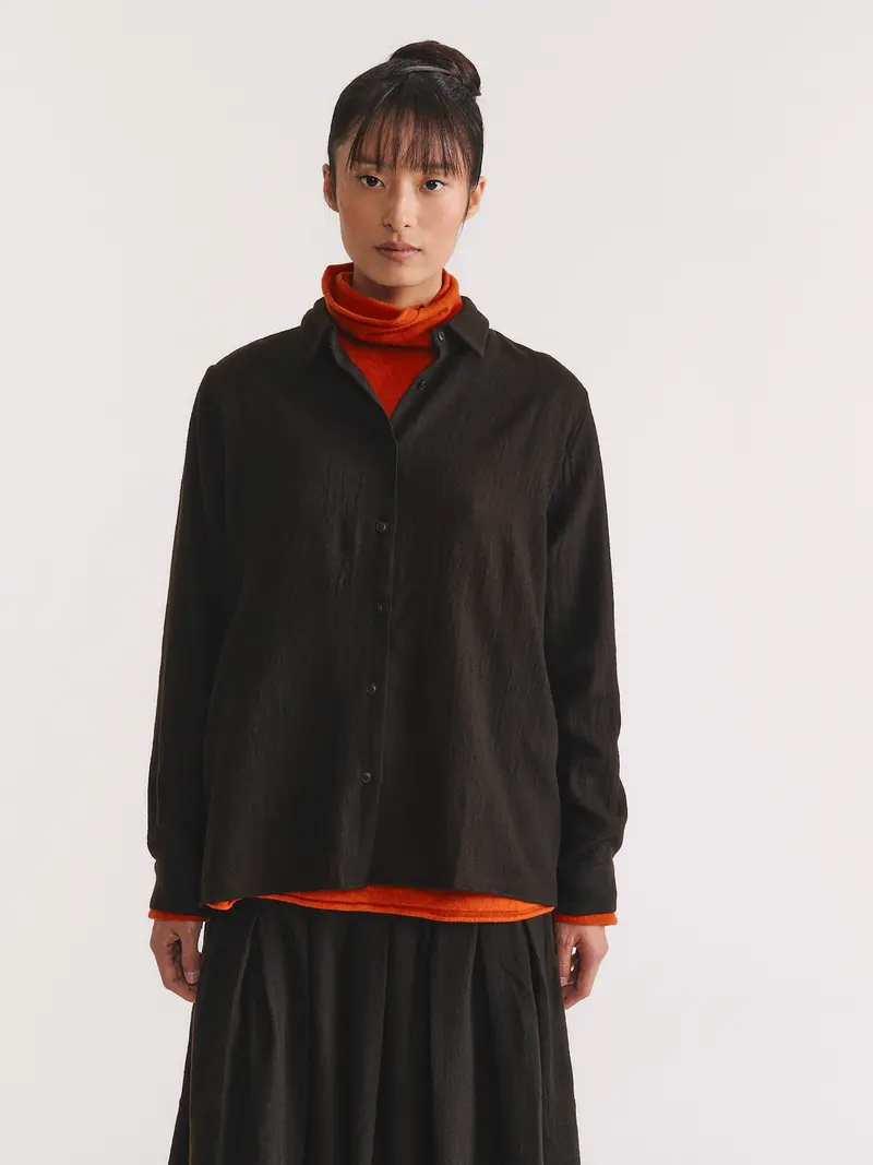 MARIA SHIRT - OPEN WEAVE - DARK BROWN