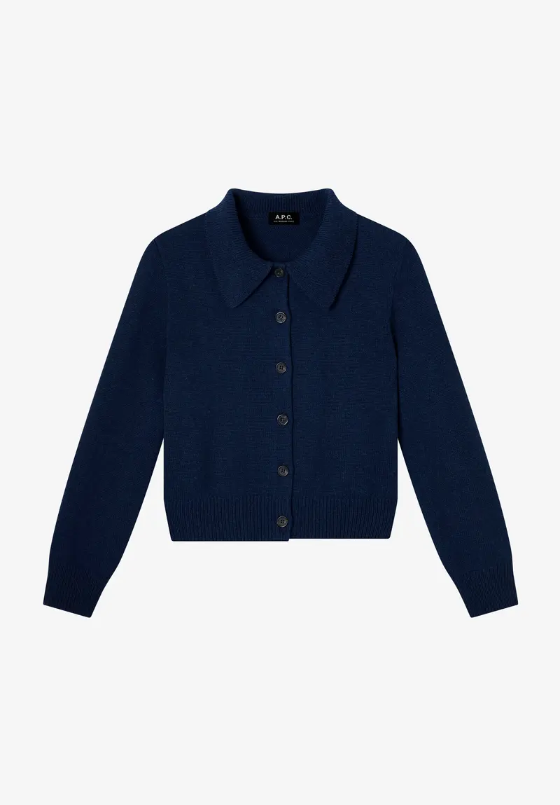Marineblauer Wollcardigan mit Kragen