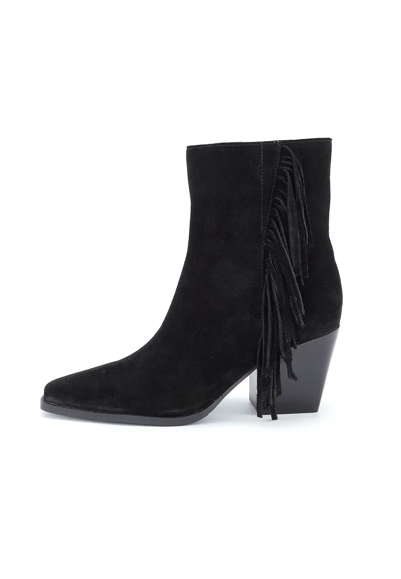 MARISOL - Bottines Style Western en Croûte de Cuir Noir