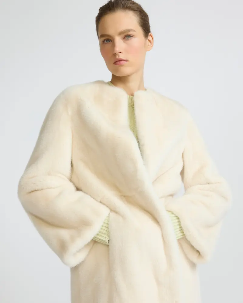 Maxi belted coat in long-haired mink fur