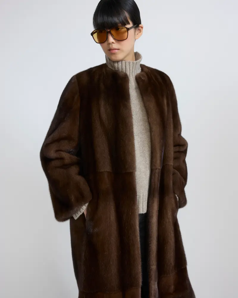 Maxi coat in long-haired mink fur