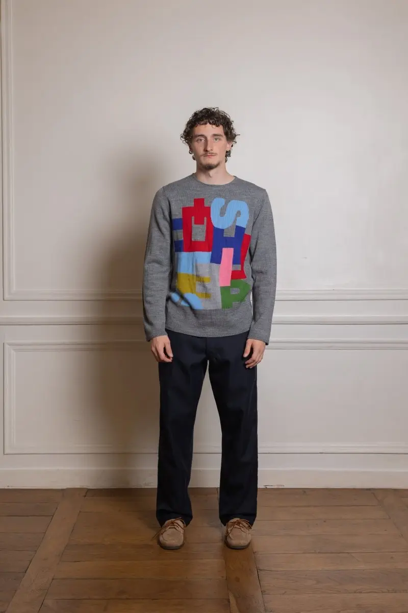 Men’s Intarsia Knit Sweater Grey