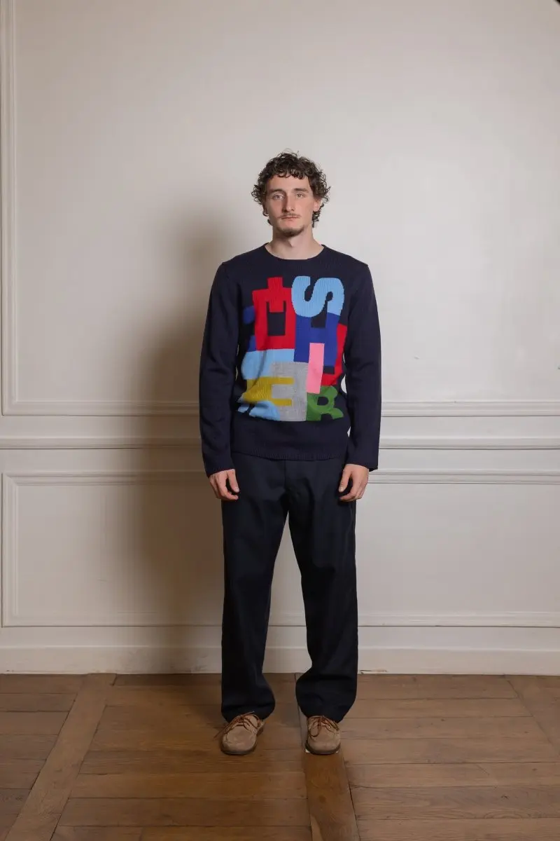 Men’s Intarsia Knit Sweater Navy