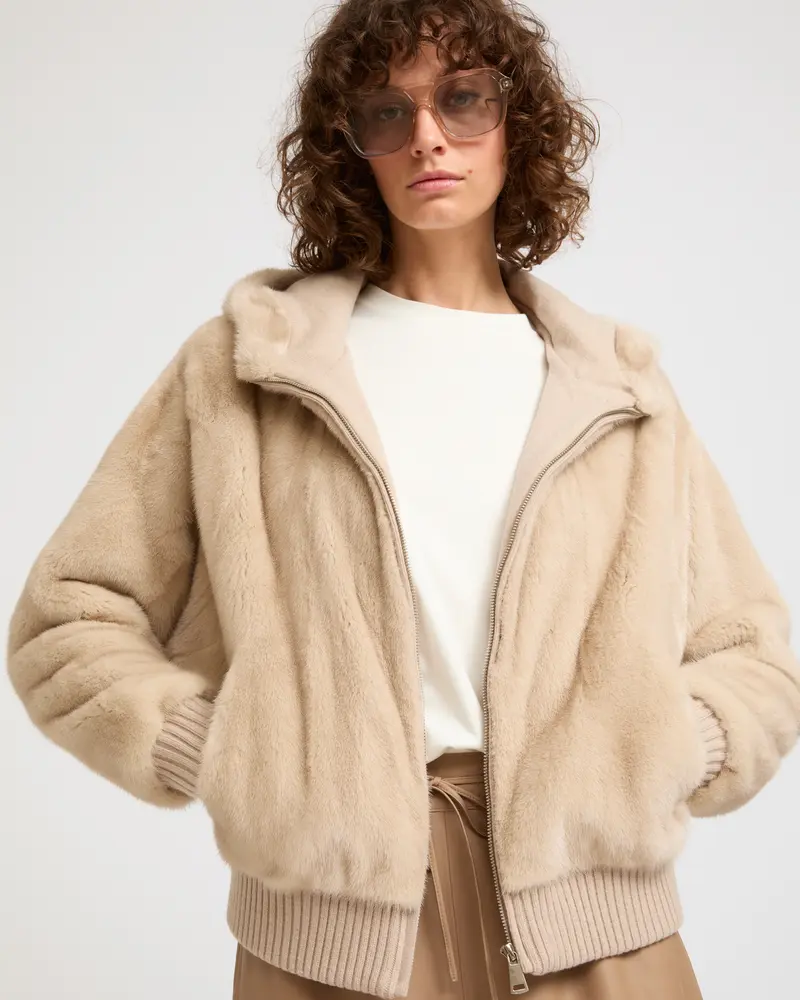 Merino knit and mink fur hooded jacket