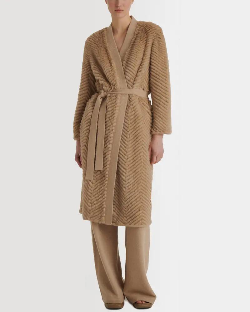 Merino knit and mink long coat