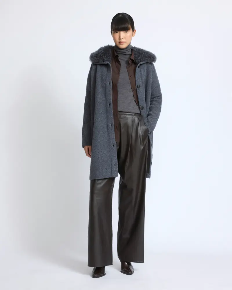 Merino knit coat with cashmere lambskin collar