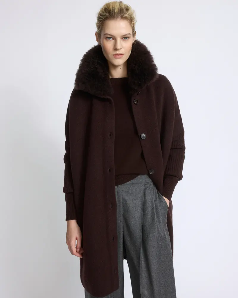 Merino knit coat with cashmere lambskin collar