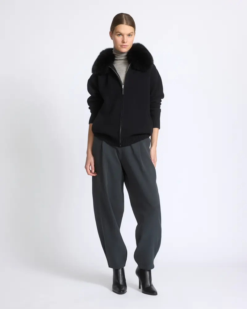 Merino knit jacket with fox fur