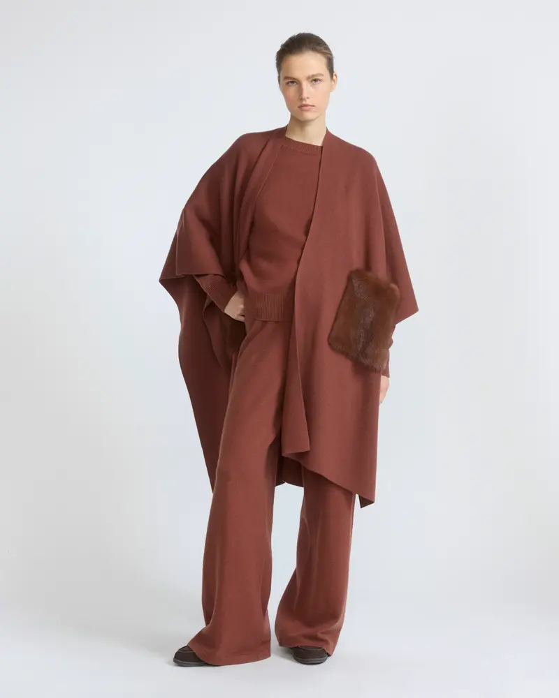 Merino knit poncho with mink fur