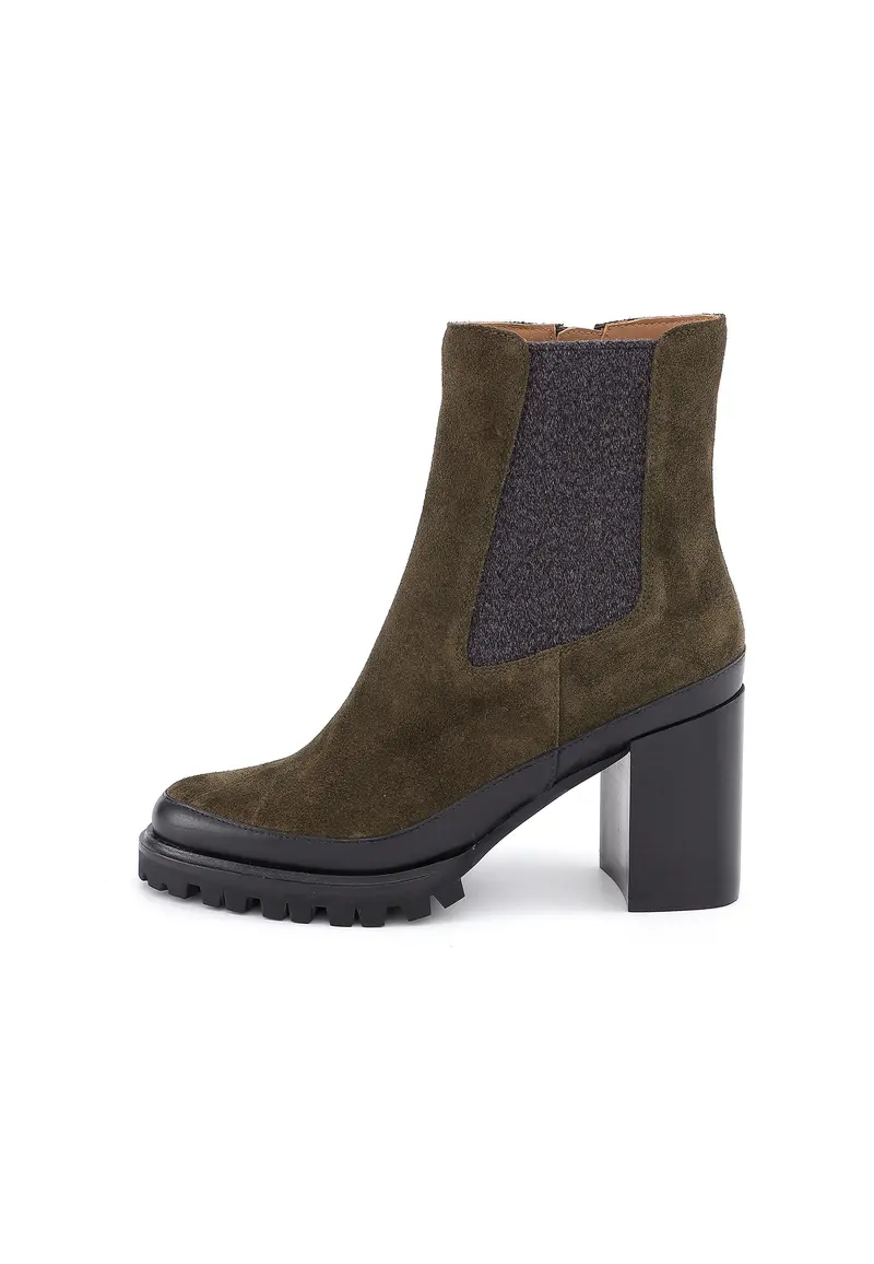 MILA - Bottines Crantées à Talon en Croûte de Cuir Kaki