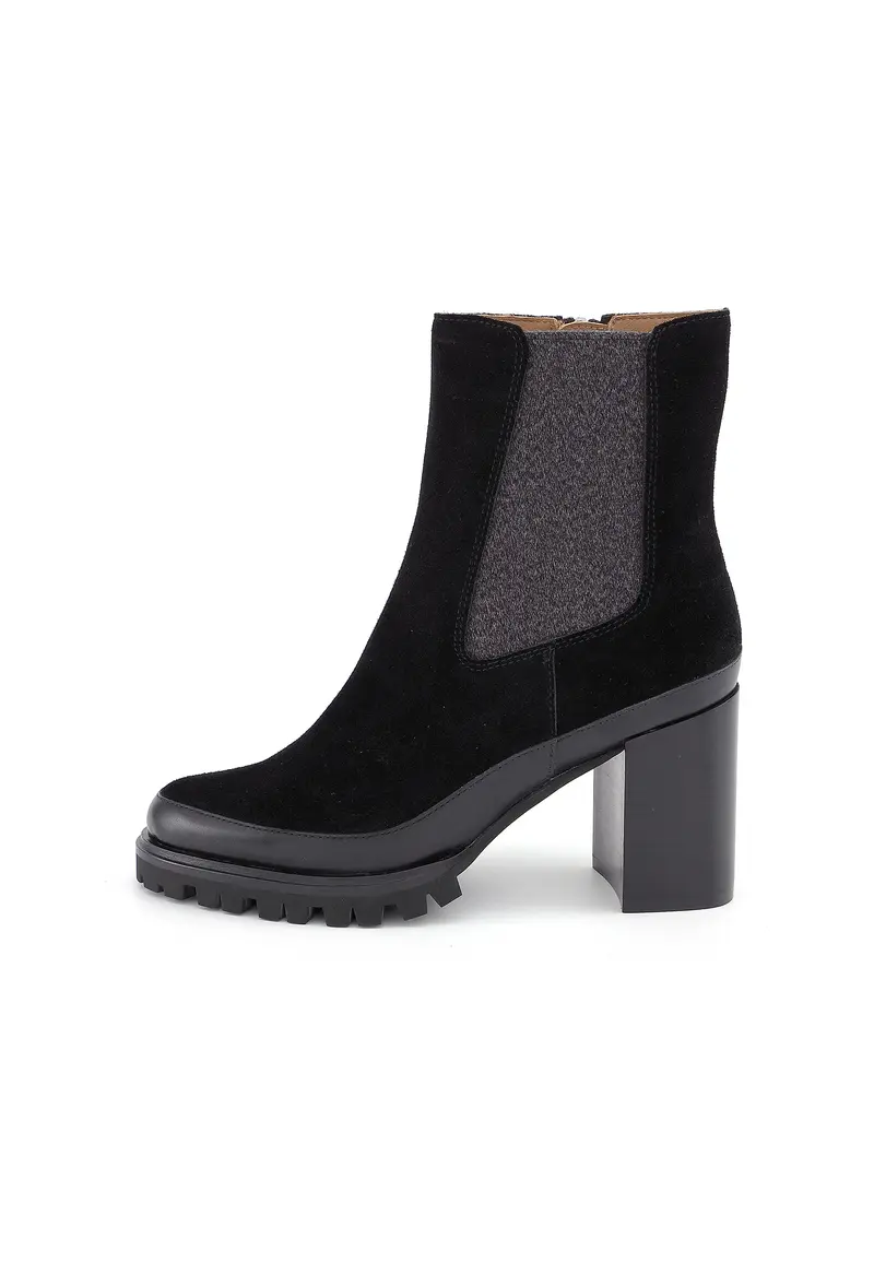 MILA - Bottines Crantées à Talon en Croûte de Cuir Noir