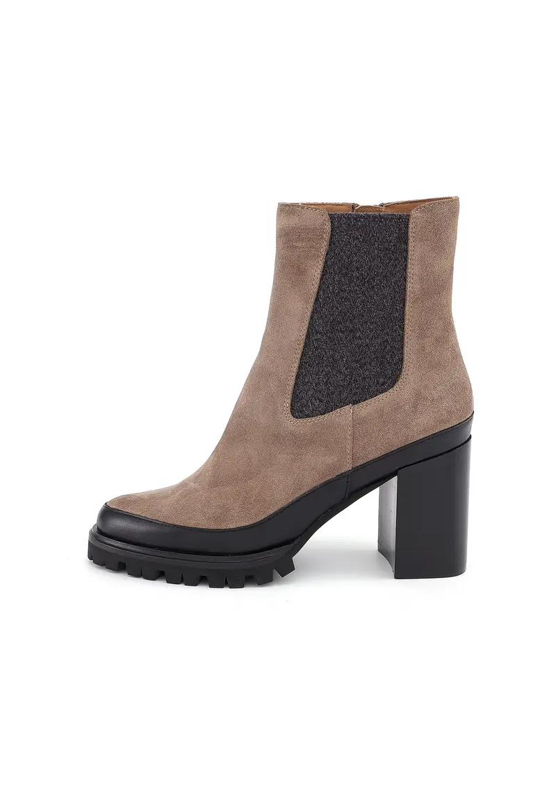 MILA - Bottines Crantées à Talon en Croûte de Cuir Taupe