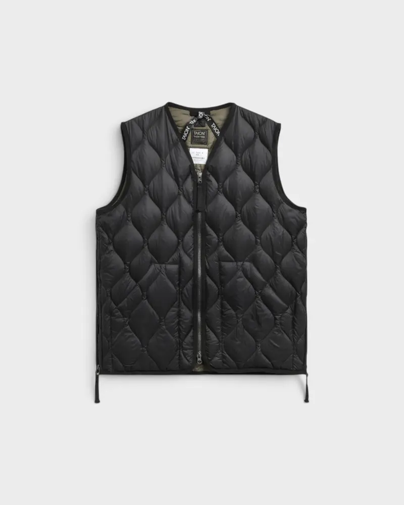 Military V Neck W-Zip Down Vest Black