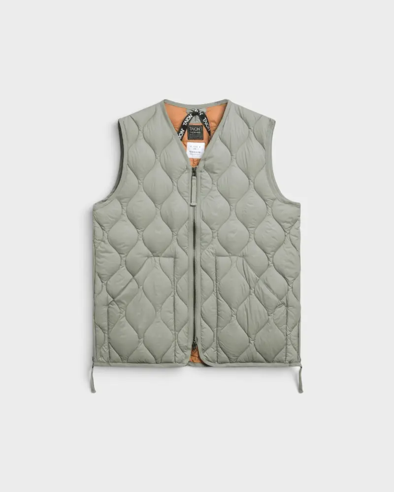 Military V Neck W-Zip Down Vest Dark Sage Green