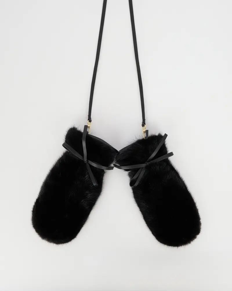 Mink fur and leather mittens