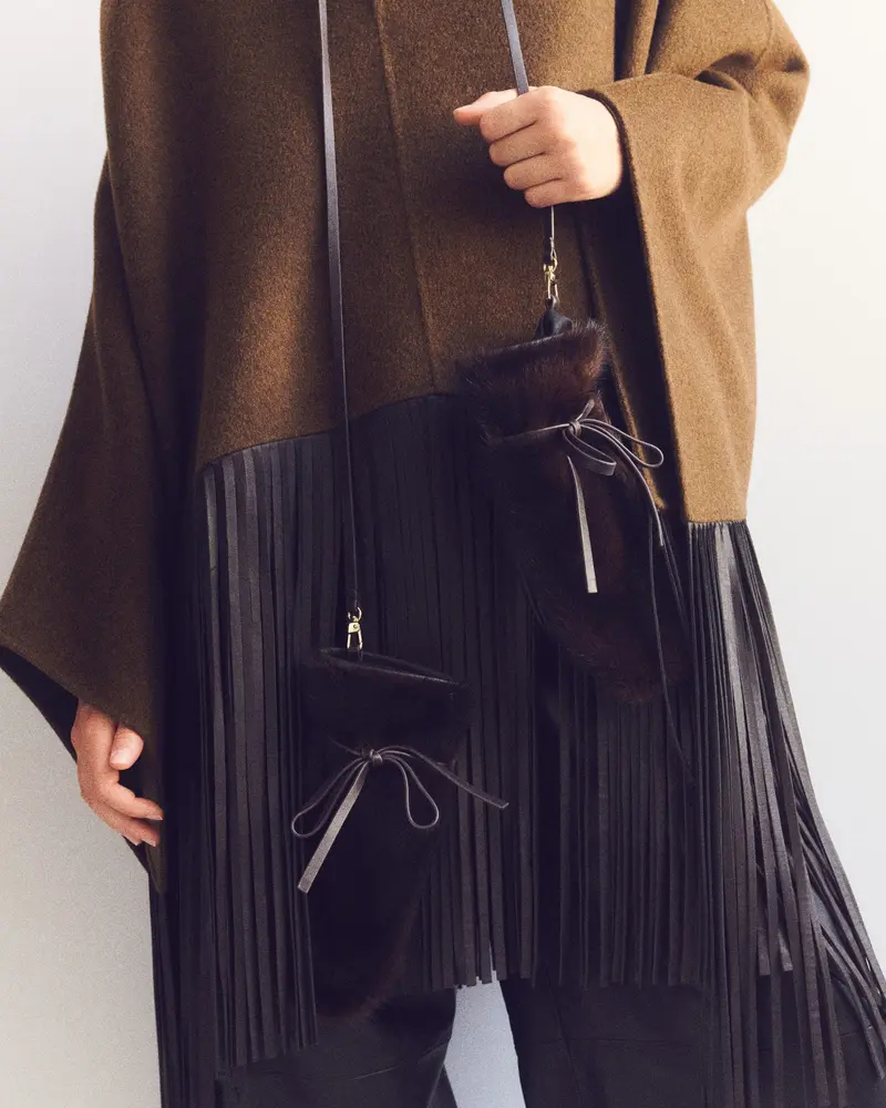 Mink fur and leather mittens
