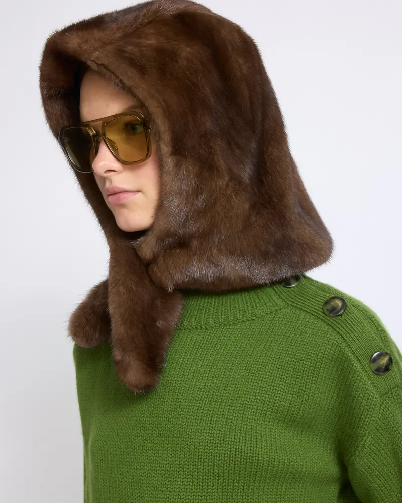Mink fur hood
