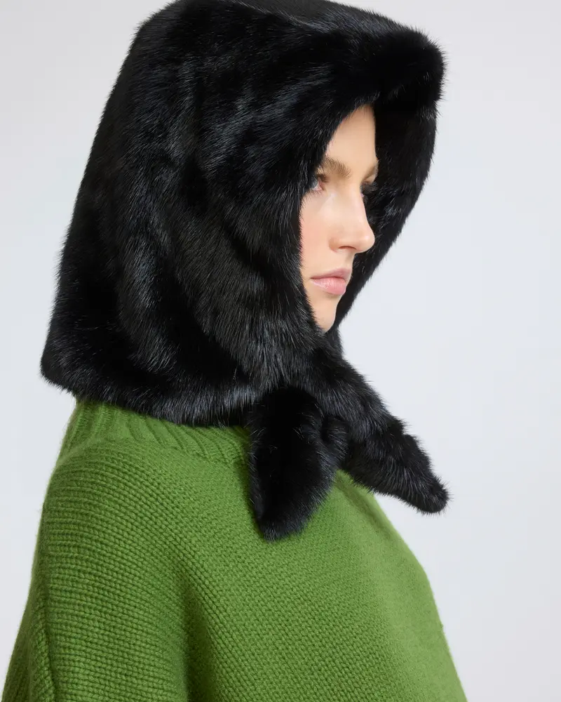 Mink fur hood