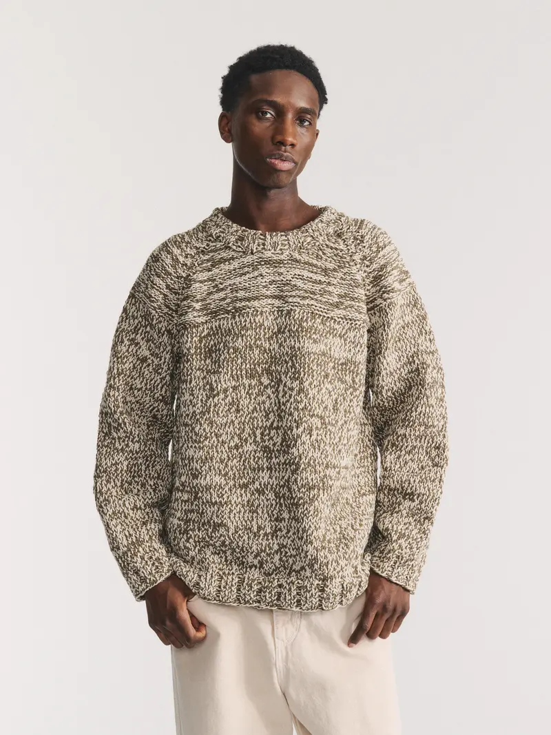 MIX STITCH JUMPER - KHAKI/CHALK