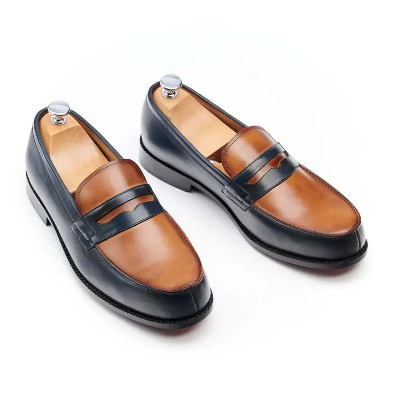 Mocassin Penny Loafer Bleu/Camel- Nelson