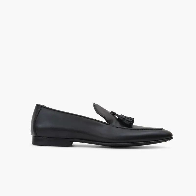 Mocassin Pompon en cuir de veau lisse noir