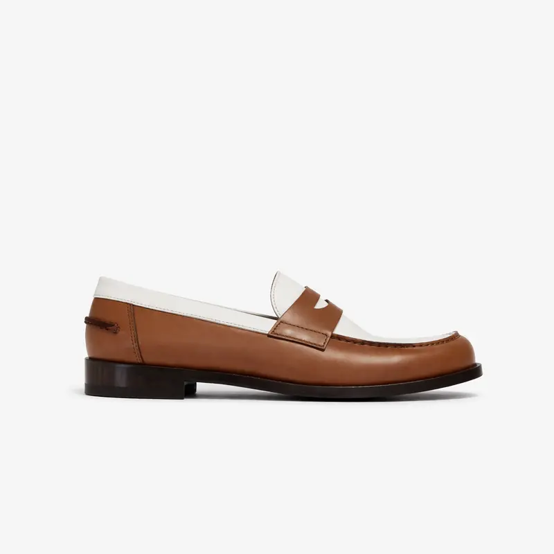 Mocassin Rudolph en cuir de veau lisse camel et blanc