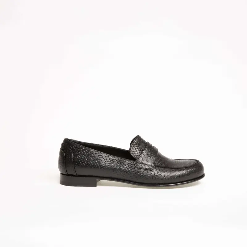 Mocassin Serge en cuir embossé python noir