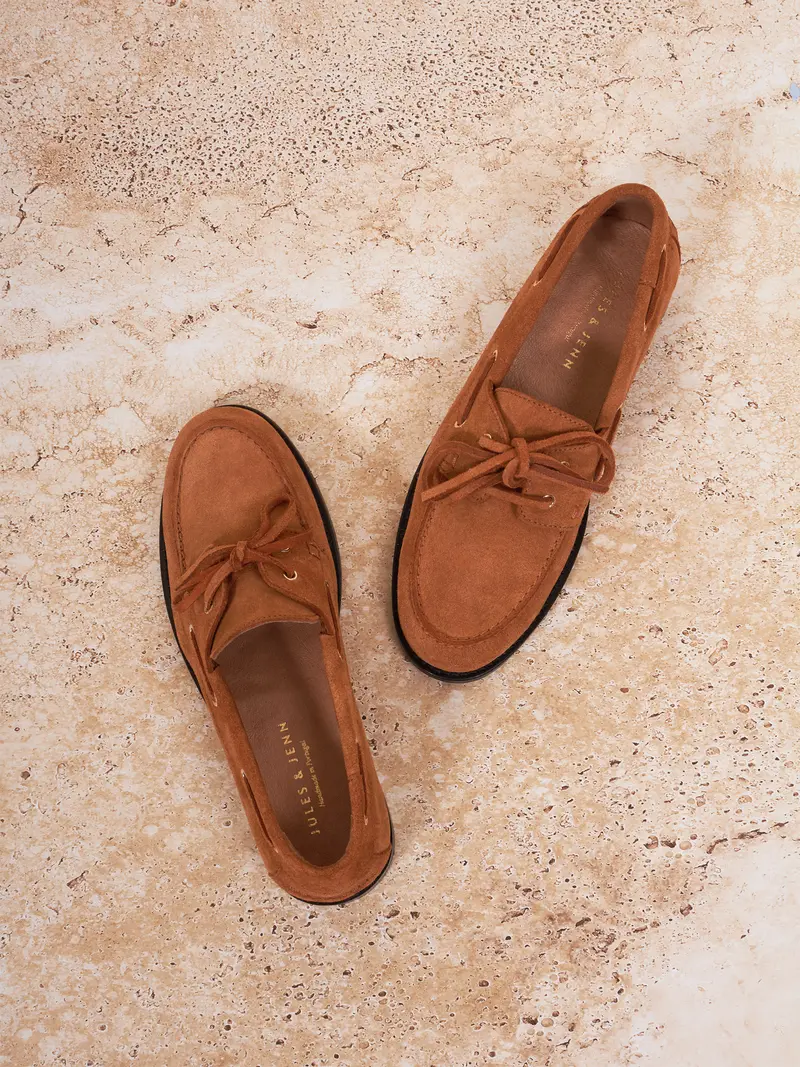 Mocassins bateau cuir daim camel