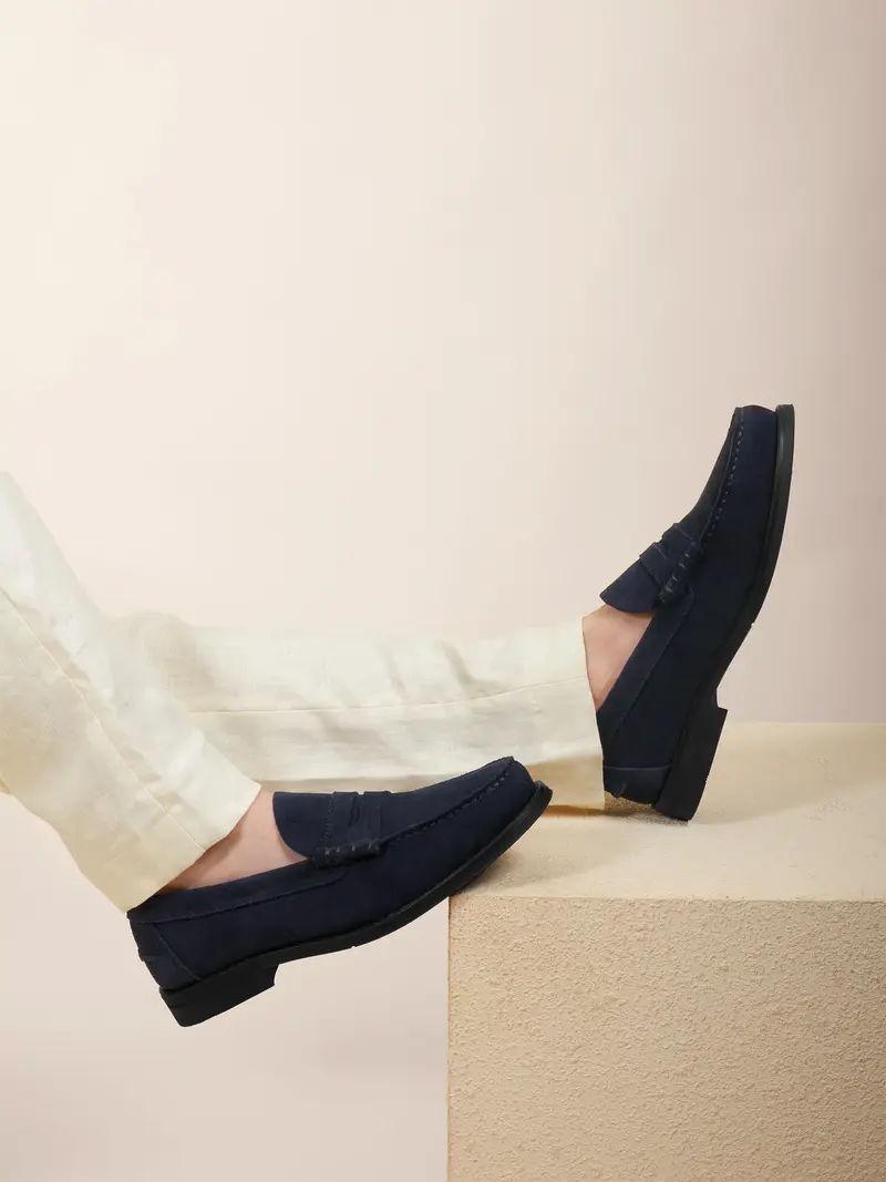 Mocassins cuir daim bleu