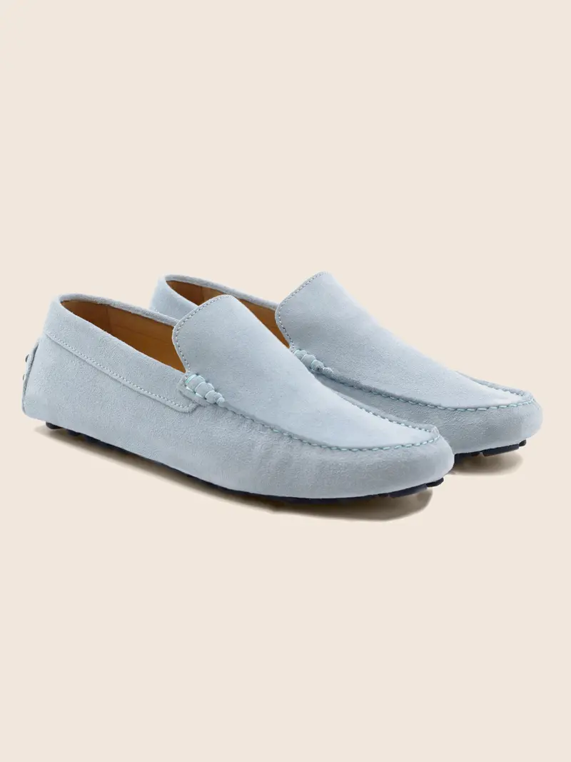 Mocassins cuir daim bleu clair