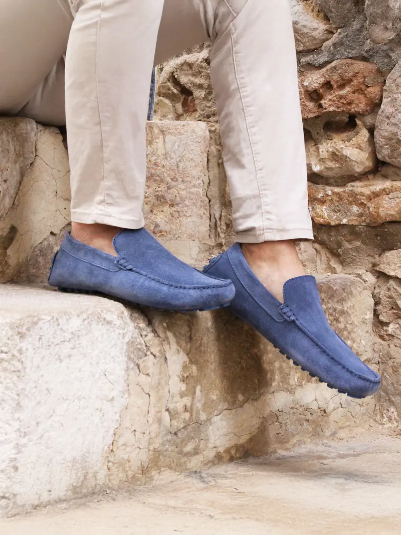 Mocassins cuir daim bleu