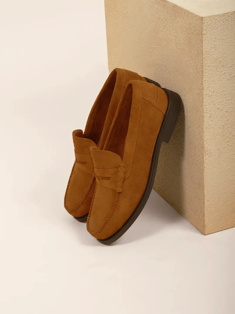 Mocassins cuir daim cognac