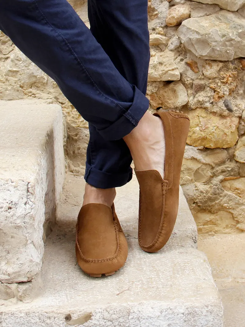Mocassins cuir daim cognac