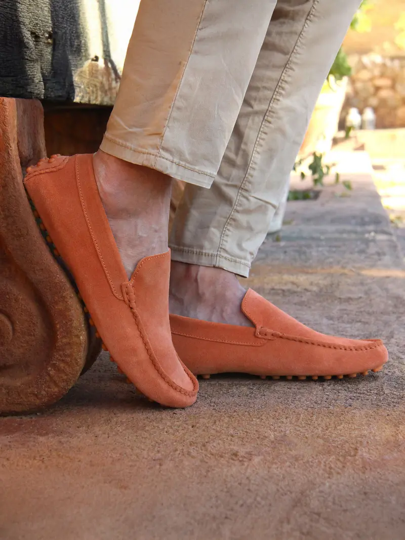 Mocassins cuir daim orange