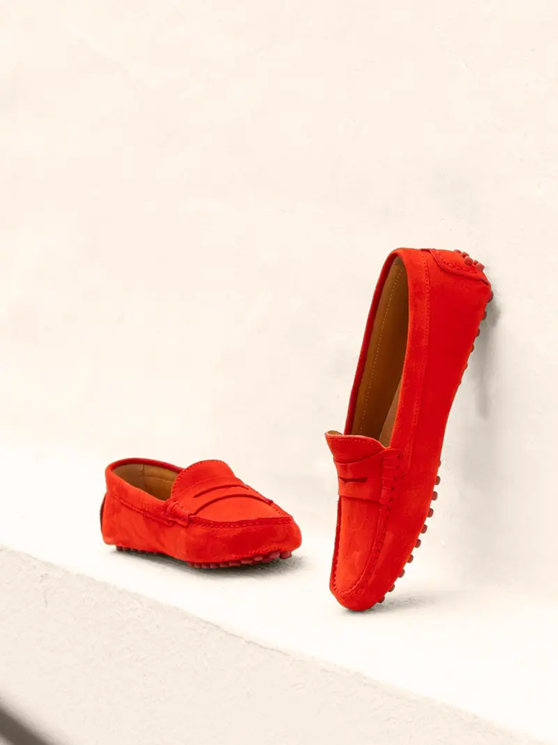 Mocassins cuir daim rouge